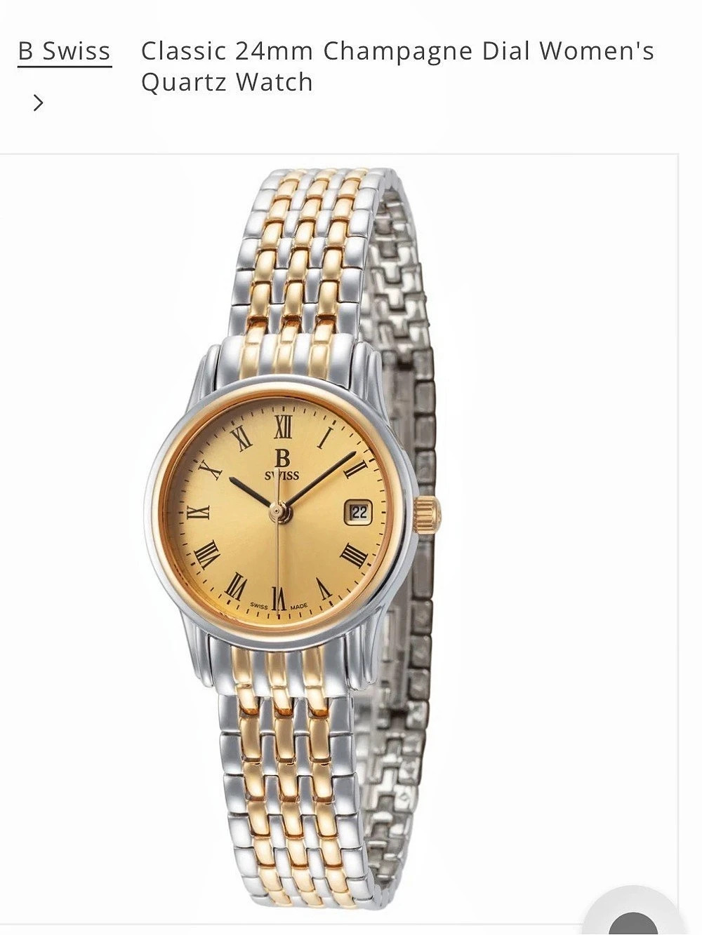 New! B Swiss by Bucherer Classic 24mm Women's Two-Tone Watch